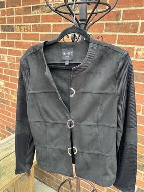 Insight Black Suede & Mesh Ring-Front Blazer